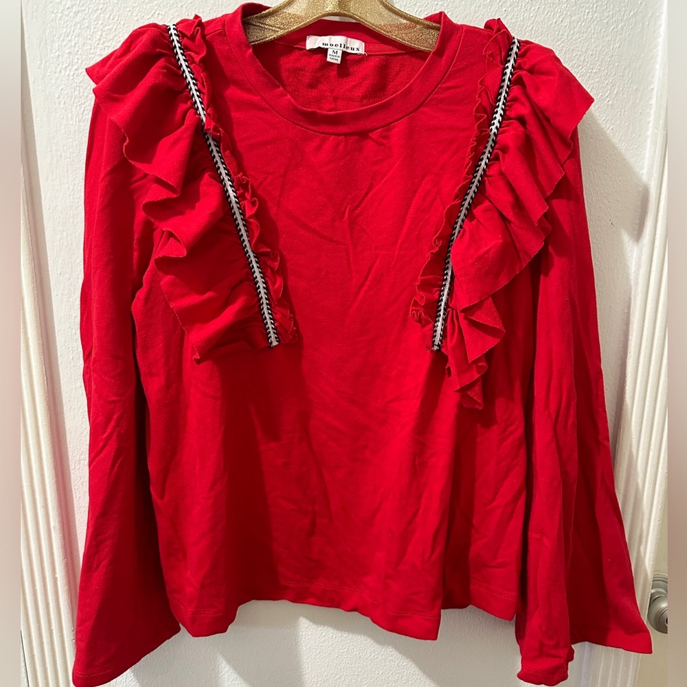 Red Moelleux Ruffle Bell Sleeve Top Size Medium